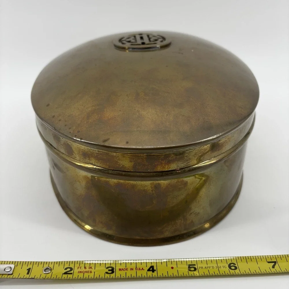Vintage Brass Chinese Longevity Jewelry Trinket Keepsake Box, Oval, 11